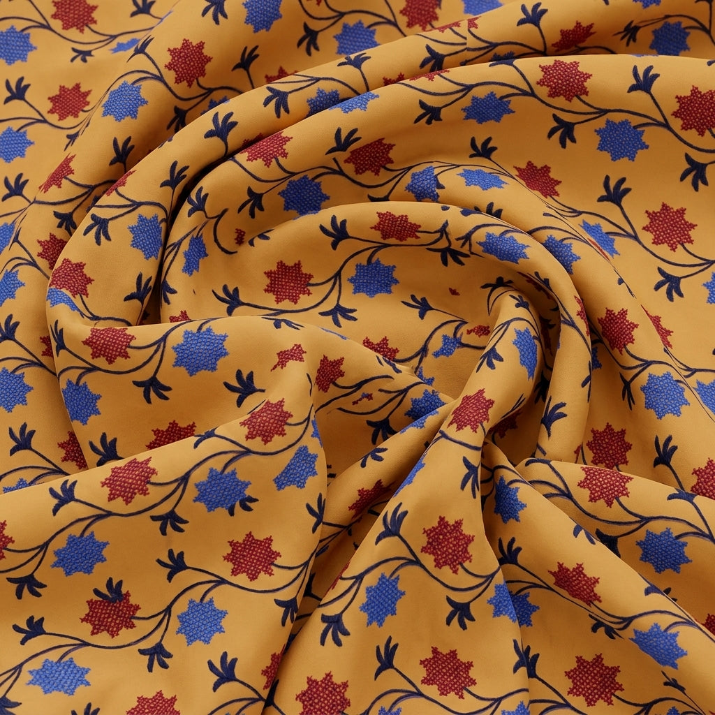 Swirled Embroidery Orange Embroidery Cotton Fabric