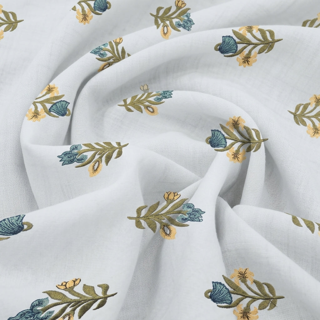 Swirled Embroidery White Embroidery Cotton Fabric