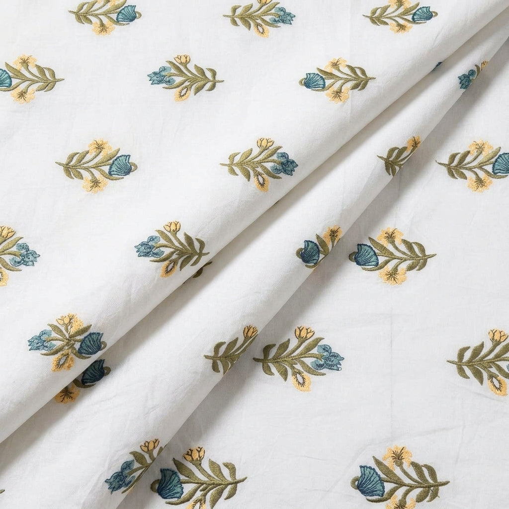 Folded Embroidery White Embroidery Cotton Fabric