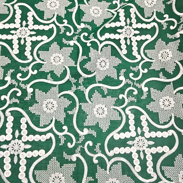 Green Embroidery Cotton Fabric - EC17391 - EC17391 - Flat fabric
