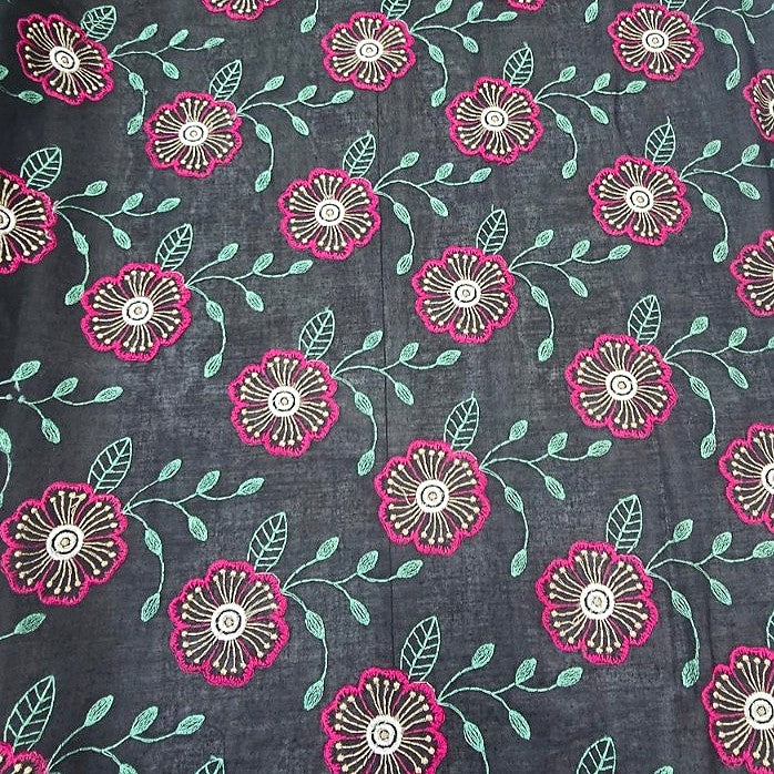 Black Embroidery Cotton Fabric - EC17392 - EC17392 - Flat fabric