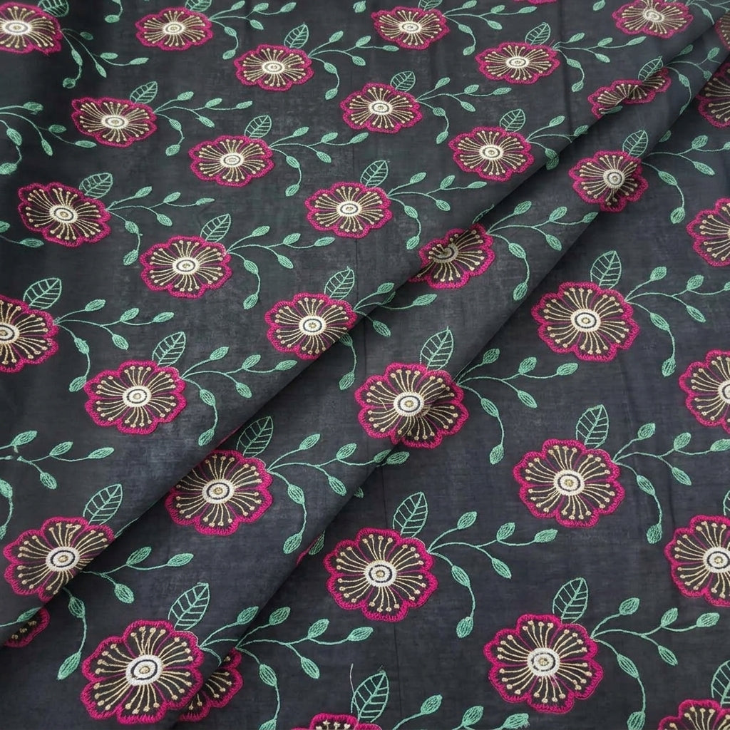 Folded Embroidery Black Embroidery Cotton Fabric