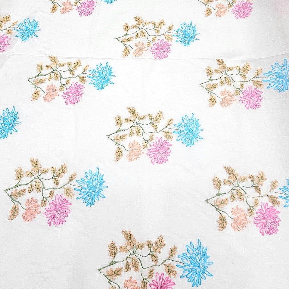 White Embroidery Cotton Fabric - EC17393 - EC17393 - Flat fabric
