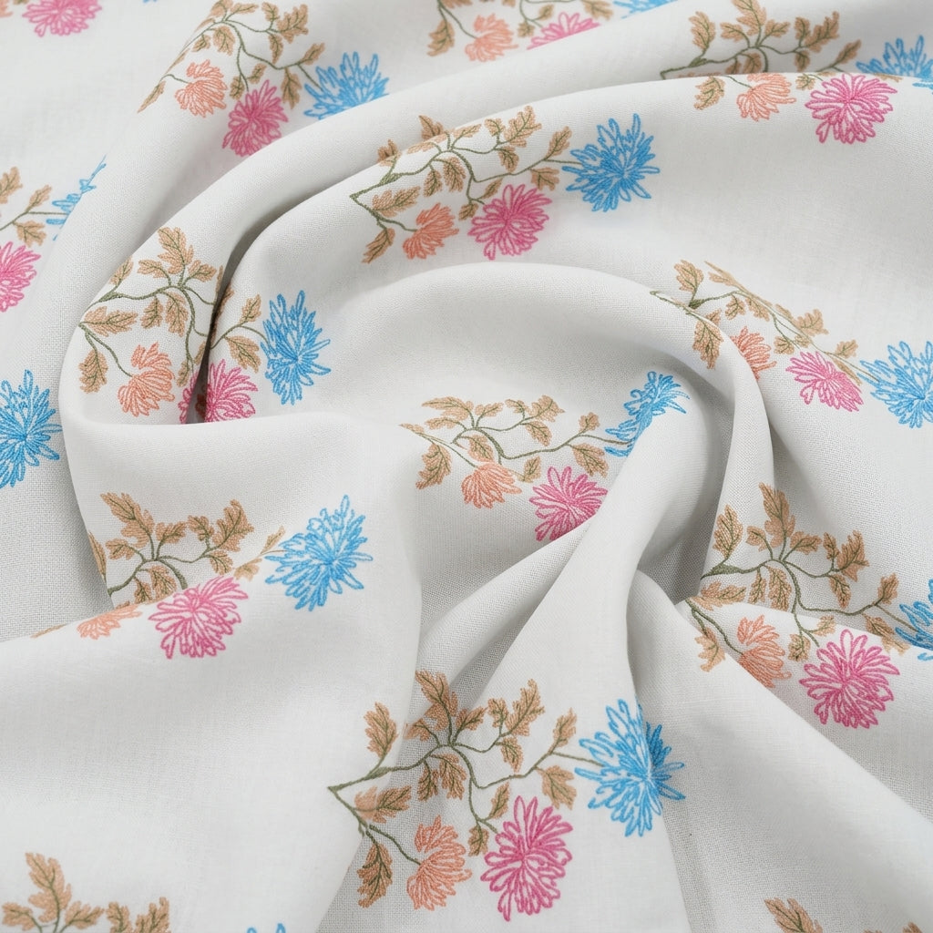 Swirled Embroidery White Embroidery Cotton Fabric