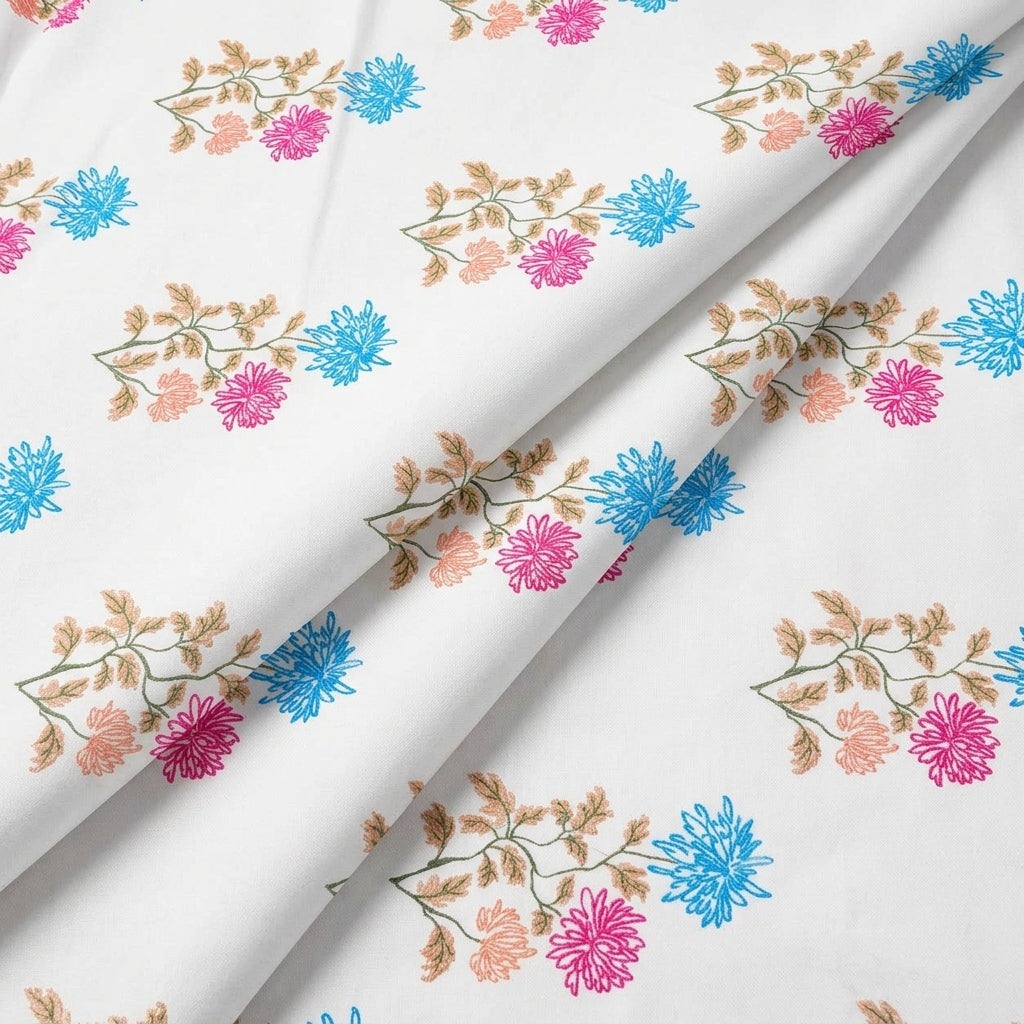 Folded Embroidery White Embroidery Cotton Fabric