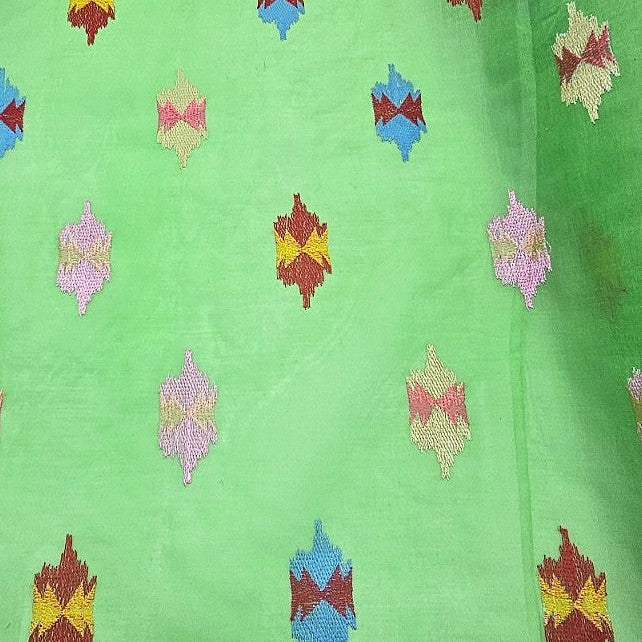 Green Embroidery Cotton Fabric - EC17394 - EC17394 - Flat fabric