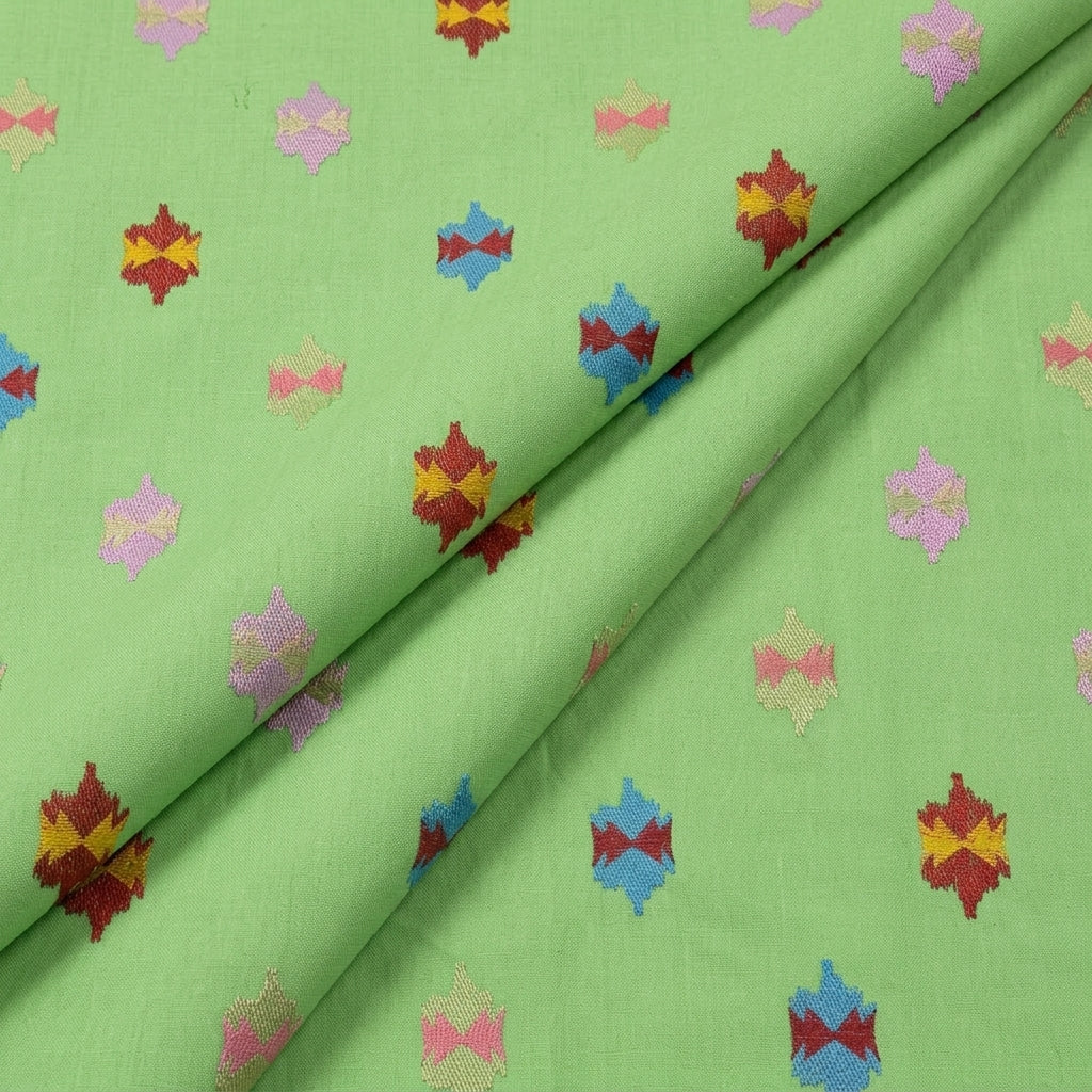 Folded Embroidery Green Embroidery Cotton Fabric