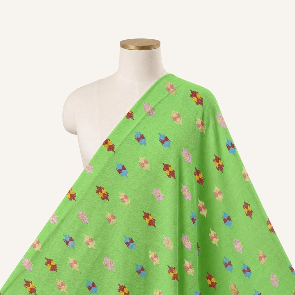 Green Embroidery Cotton Fabric - EC17394