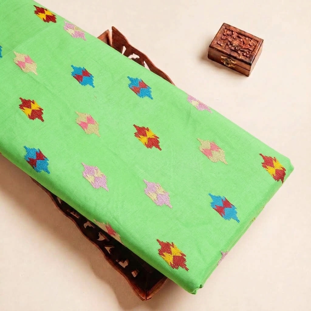 Green Embroidery Cotton Fabric - EC17394