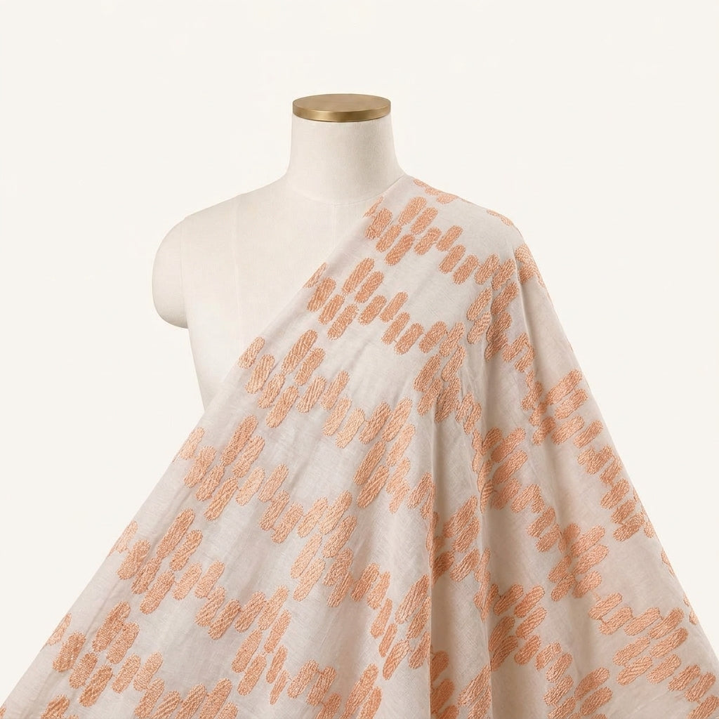 Embroidery White Embroidery Cotton Fabric Draped as a saree