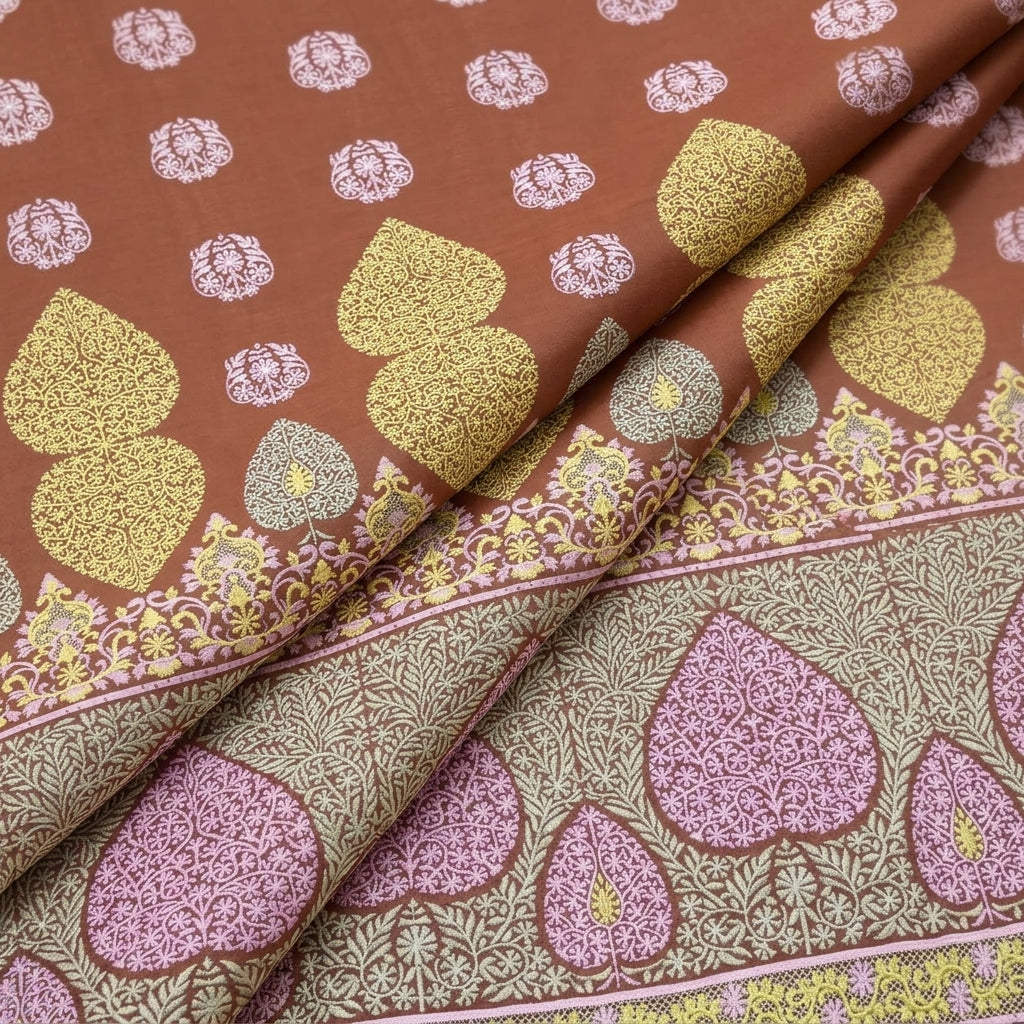 Folded Embroidery Brown Embroidery Cotton Fabric