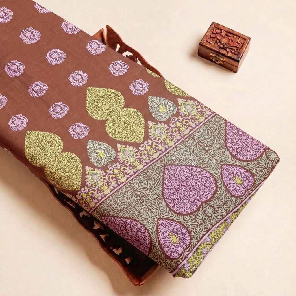 Brown Embroidery Cotton Fabric - EC17398 - EC17398 - tray_4