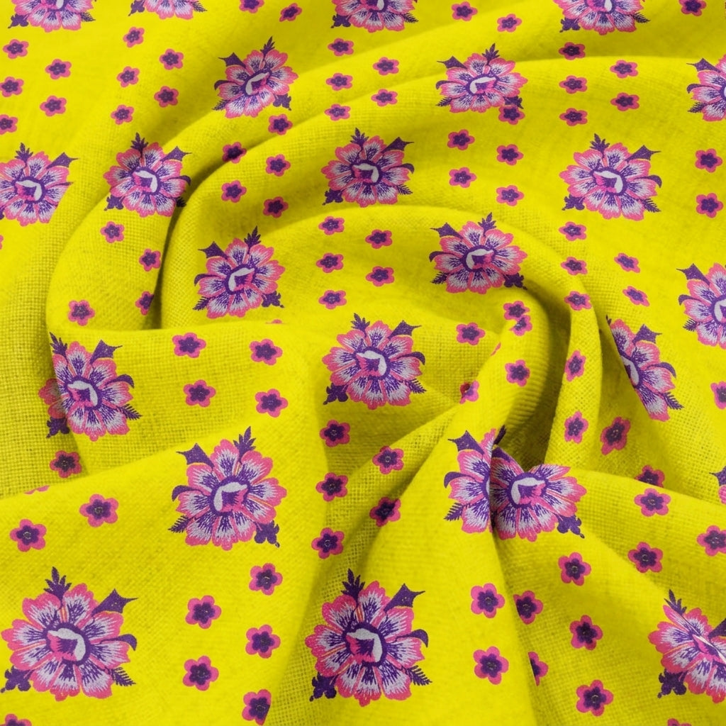 Swirled Embroidery Yellow Embroidery Cotton Fabric
