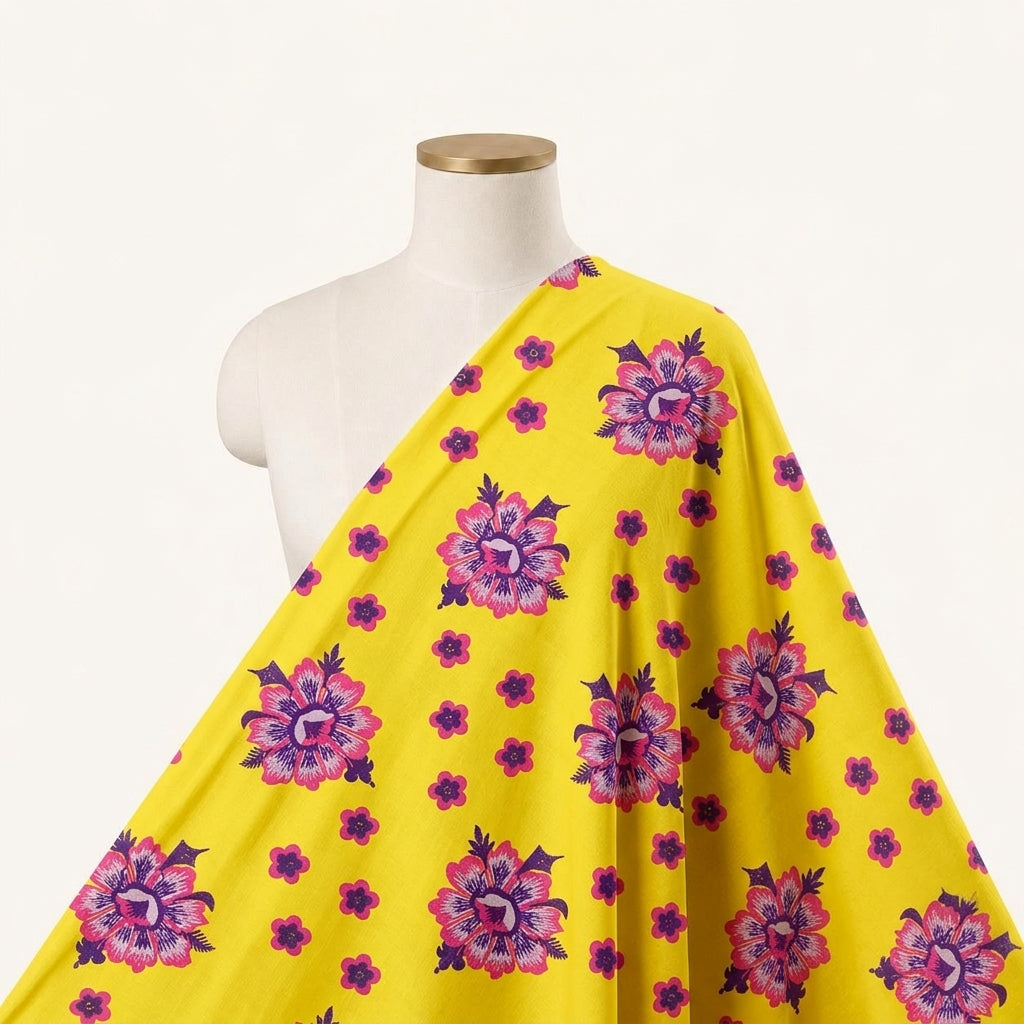 Embroidery Yellow Embroidery Cotton Fabric Draped as a saree