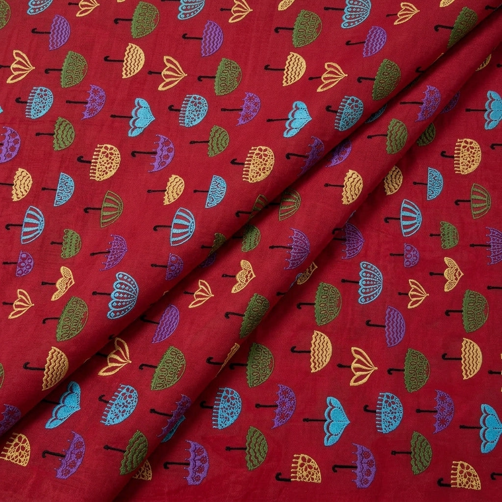 Folded Embroidery Red Embroidery Cotton Fabric