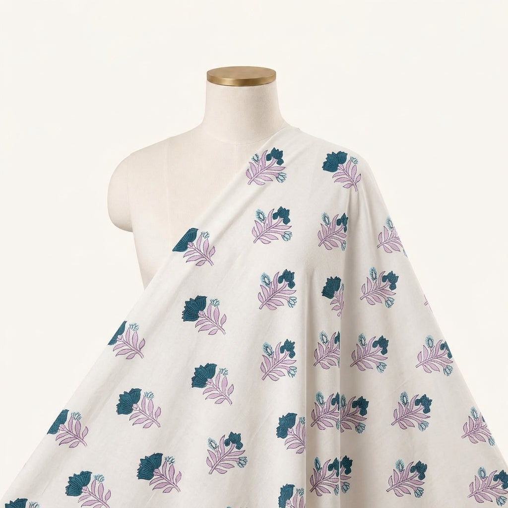 Embroidery White Embroidery Cotton Fabric Draped as a saree