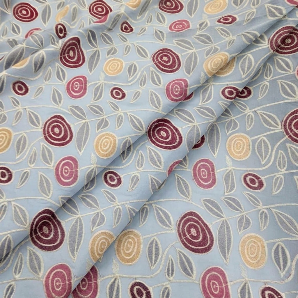 Folded Embroidery Light Blue Embroidery Cotton Fabric