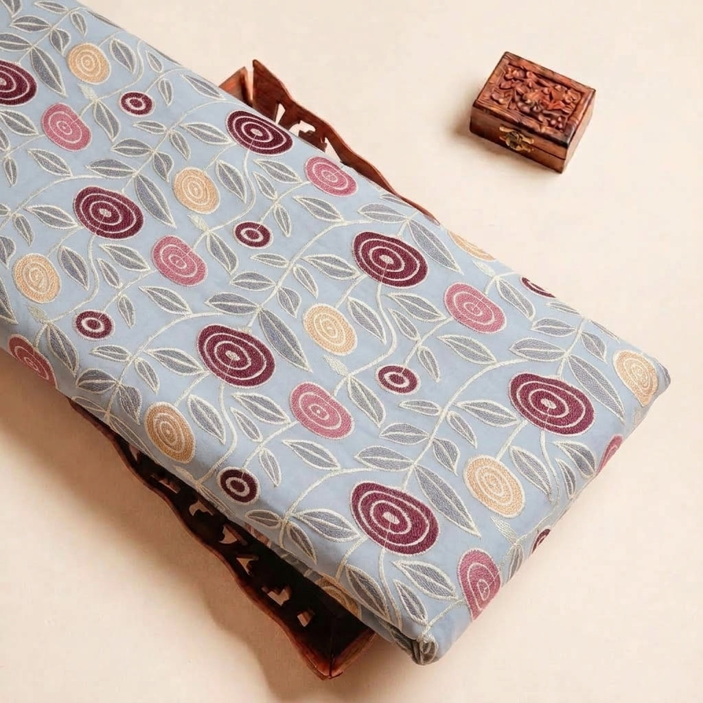 Light Blue Embroidery Cotton Fabric - EC17402 - EC17402 - tray_4