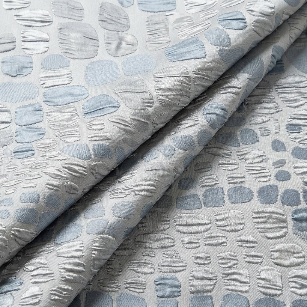 Folded Embossed Silver Blue Embossed Organza Fabric