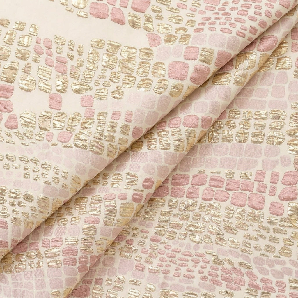 Folded Embossed Pink Gold Embossed Organza Fabric
