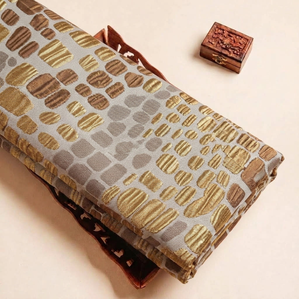 Folded Brown Gold Embossed Organza Fabric Highlighting Abstract and Texture