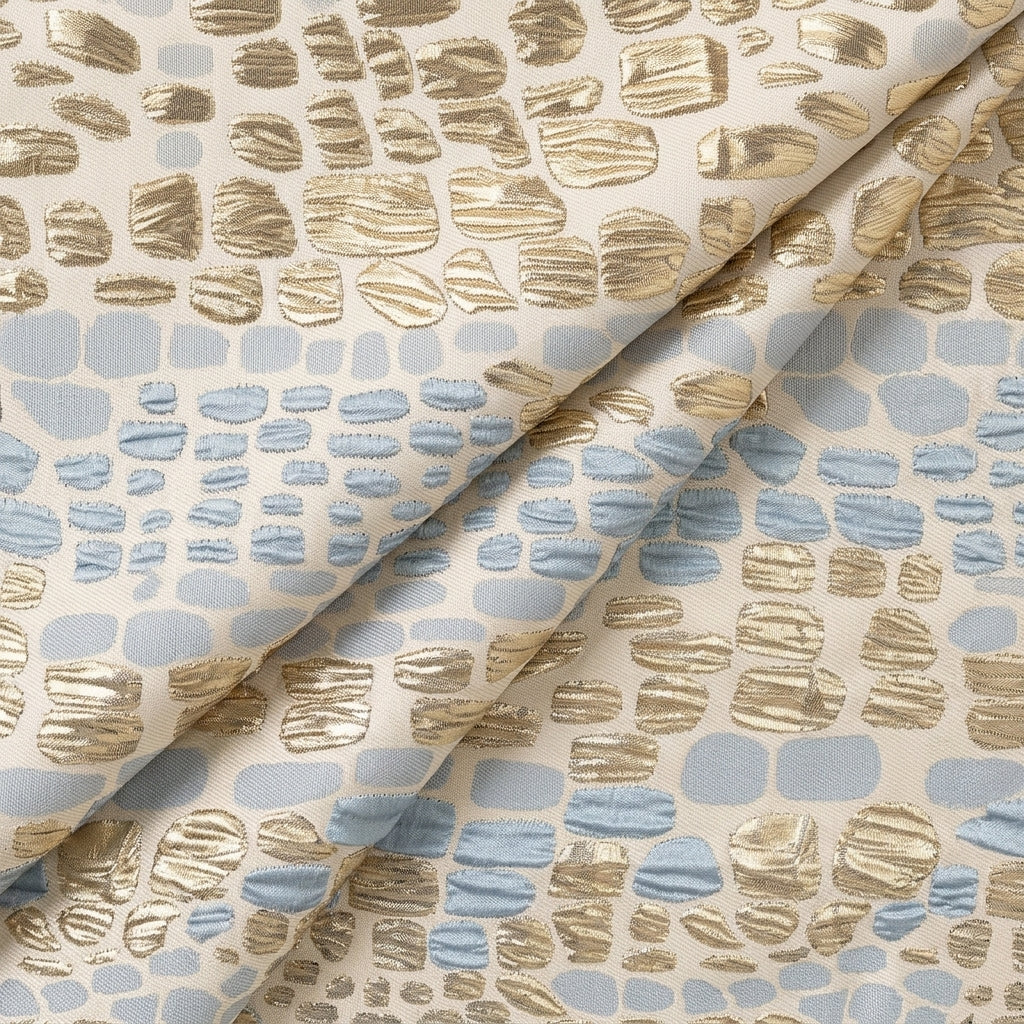 Folded Embossed Blue Gold Embossed Organza Fabric