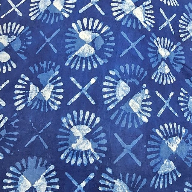 Indigo Block Print Cotton Fabric - EC17471 - EC17471 - Flat fabric