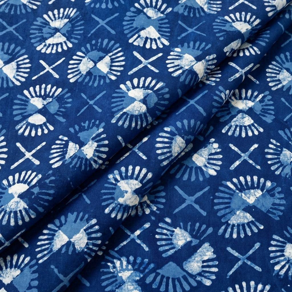 Folded Block Print Indigo Block Print Cotton Fabric