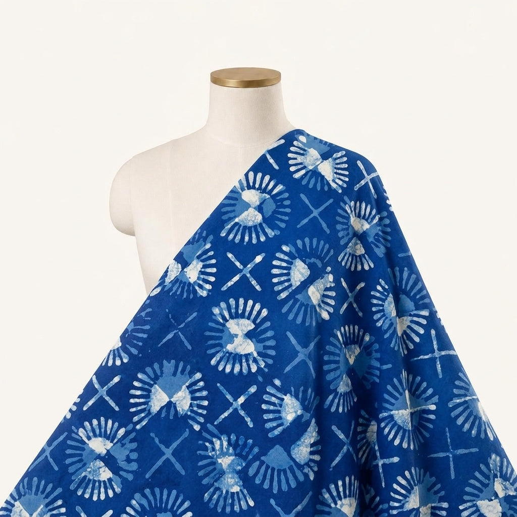 Block Print Indigo Block Print Cotton Fabric Draped as a saree