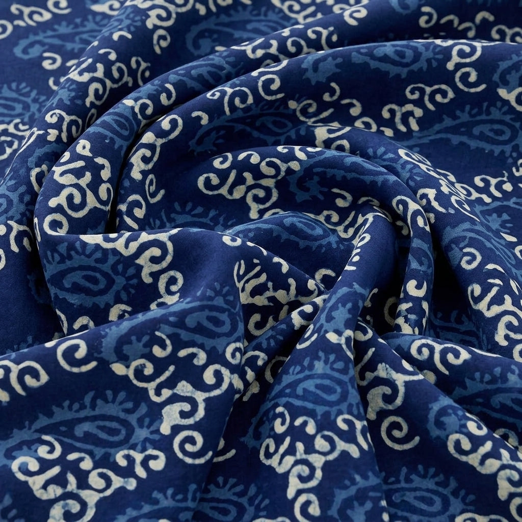 Indigo Paisley Cotton Fabric - EC17473 - EC17473 - Swirl Smooth
