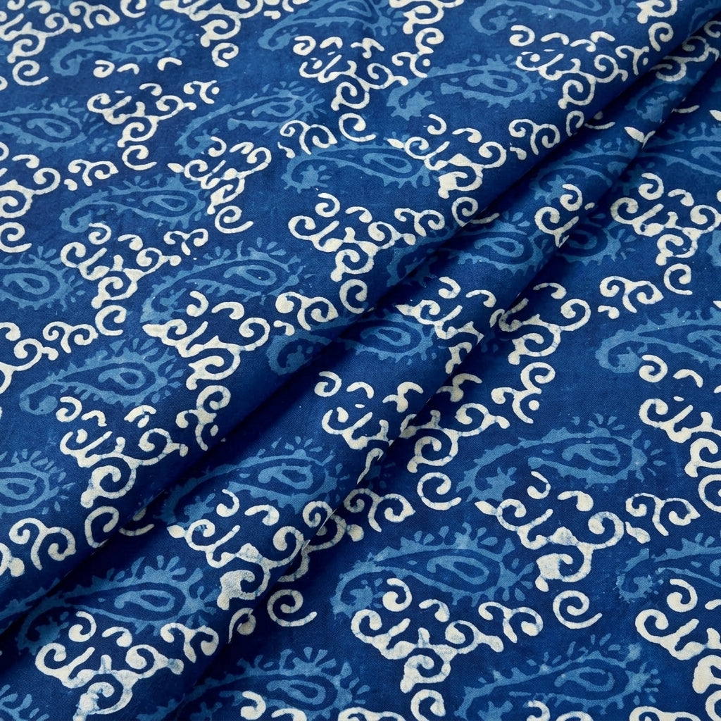 Folded Paisley Indigo Paisley Cotton Fabric