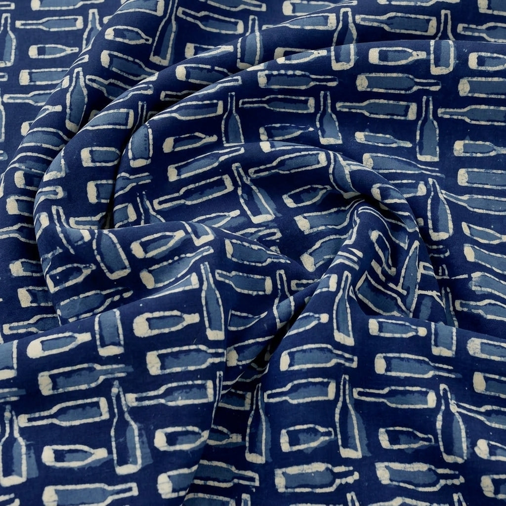 Indigo Block Print Cotton Fabric - EC17474 - EC17474 - Swirl Smooth