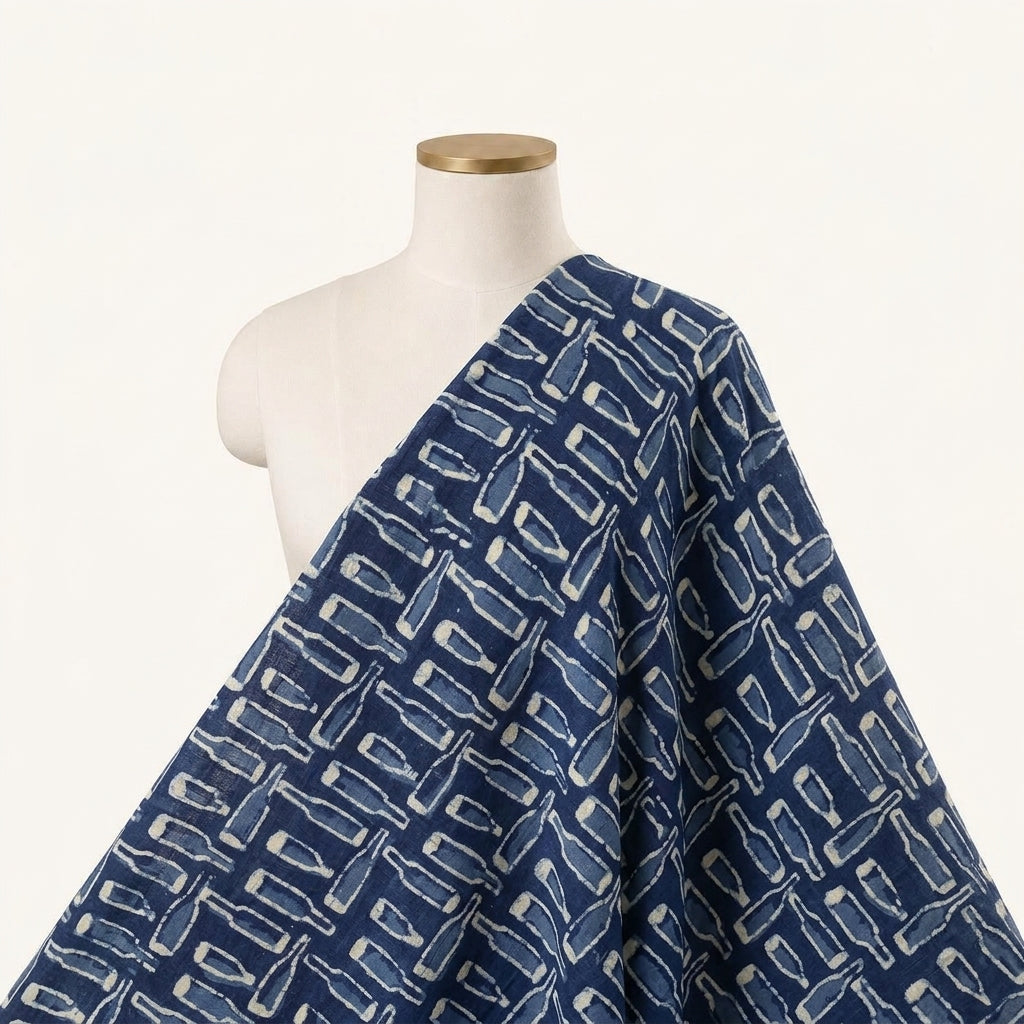 Block Print Indigo Block Print Cotton Fabric Draped as a saree