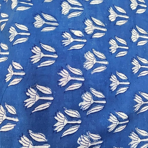 Indigo Block Print Cotton Fabric - EC17475 - EC17475 - Flat fabric
