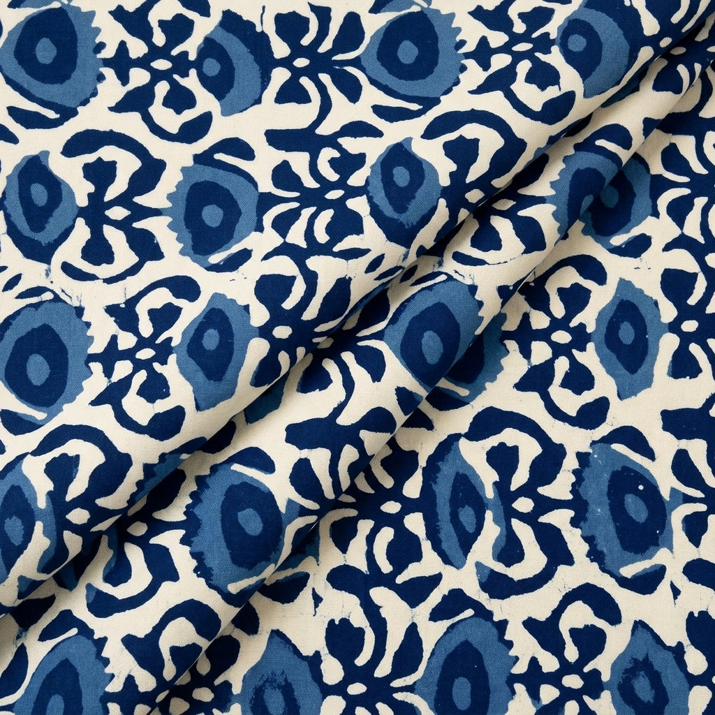 Folded Block Print Indigo Block Print Cotton Fabric
