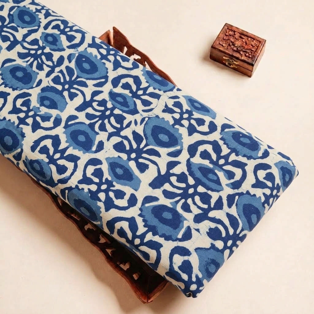 Indigo Block Print Cotton Fabric - EC17476 - EC17476 - tray_4
