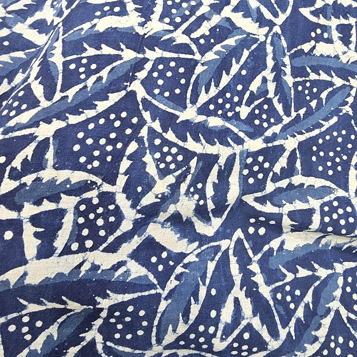 Indigo Block Print Cotton Fabric - EC17477 - EC17477 - Flat fabric