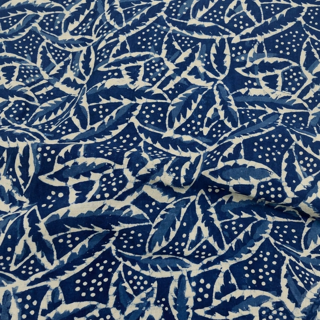 Indigo Block Print Cotton Fabric - EC17477 - EC17477 - Swirl Smooth