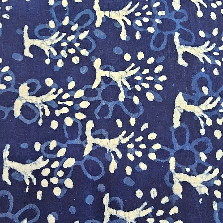 Indigo Block Print Cotton Fabric - EC17478 - EC17478 - Flat fabric