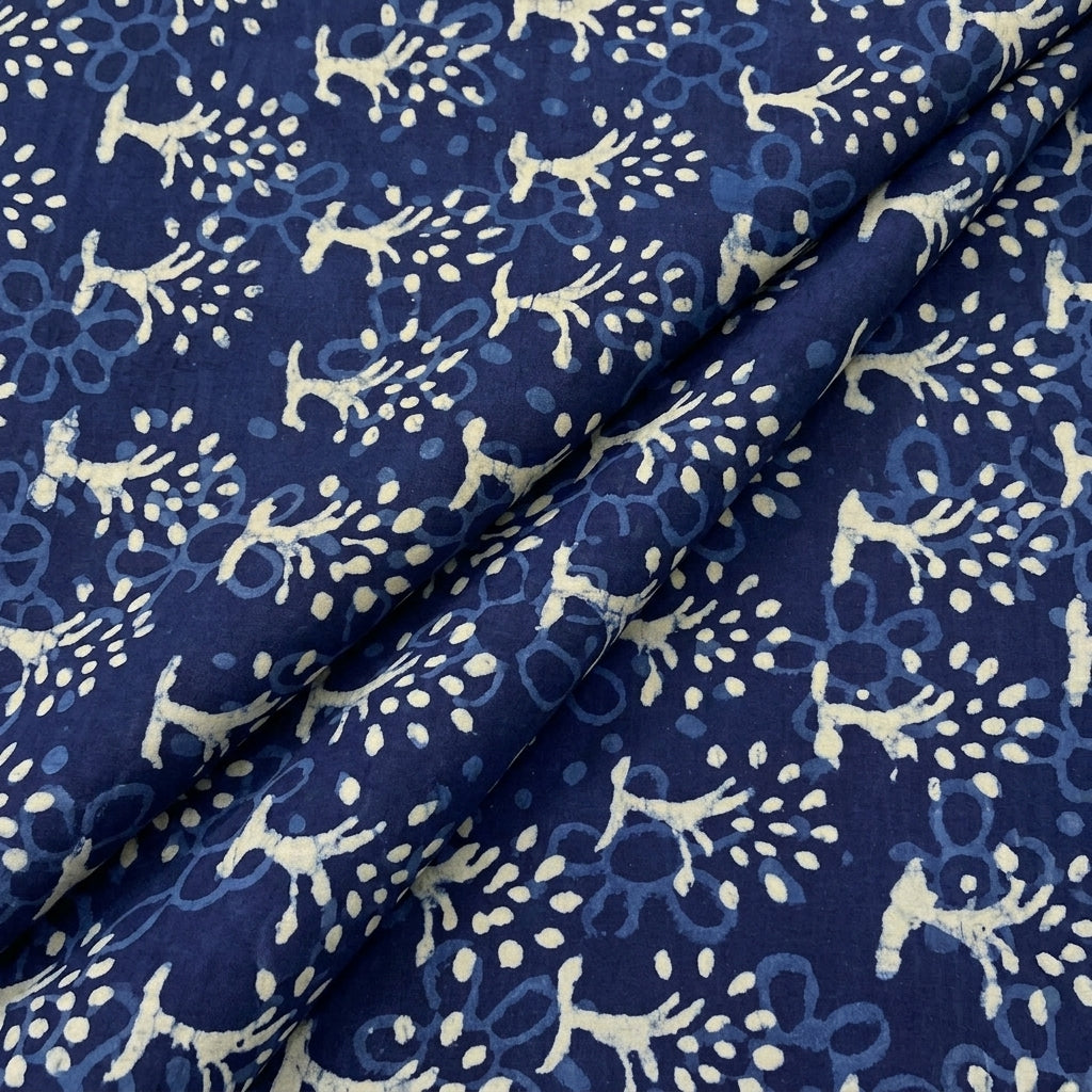 Folded Block Print Indigo Block Print Cotton Fabric