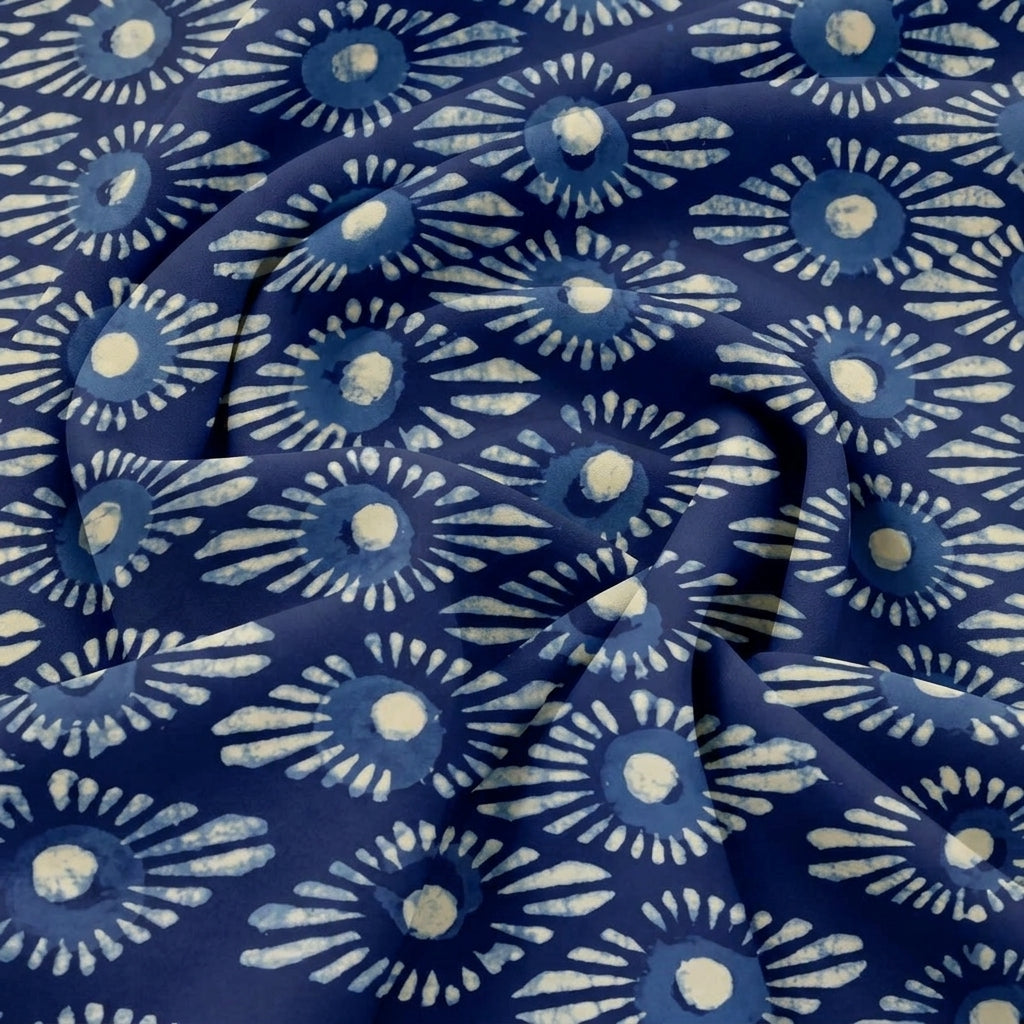 Indigo Block Print Cotton Fabric - EC17482 - EC17482 - Swirl Smooth