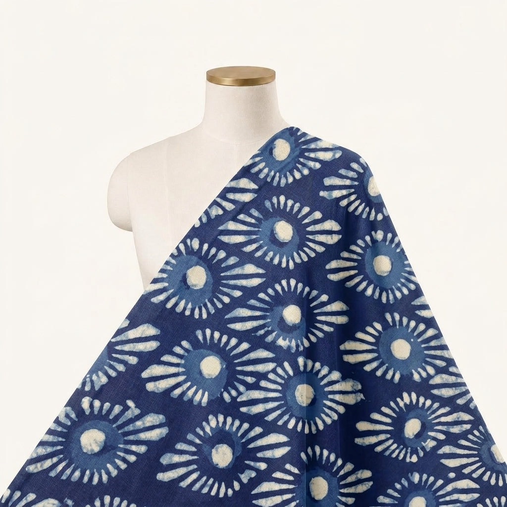 Block Print Indigo Block Print Cotton Fabric Draped as a saree