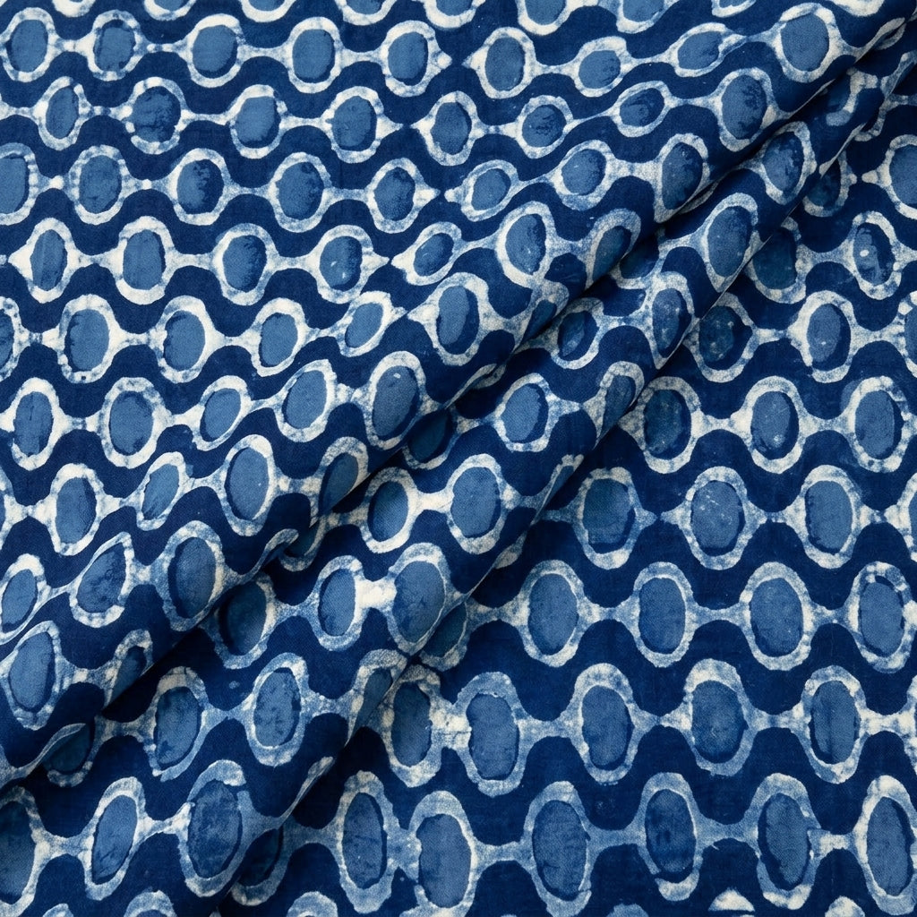 Folded Block Print Indigo Block Print Cotton Fabric