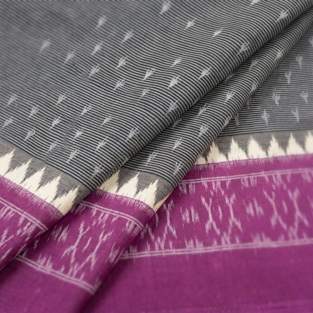 Folded Ikat Grey Ikat Cotton Fabric