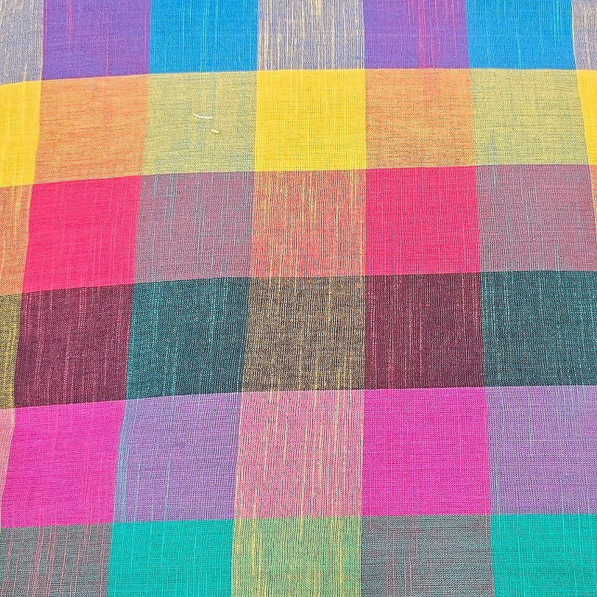 Multicolor Checked Cotton Fabric - EC17491 - EC17491 - Flat fabric