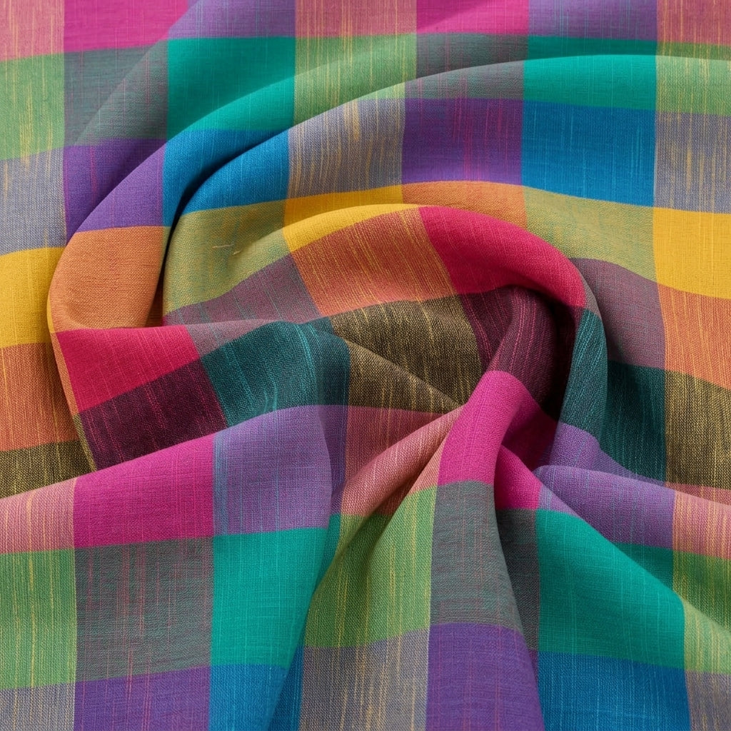 Multicolor Checked Cotton Fabric - EC17491