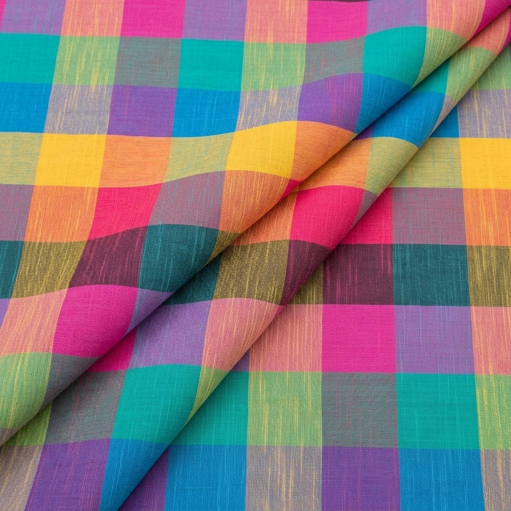 Folded Checked Multicolor Checked Cotton Fabric