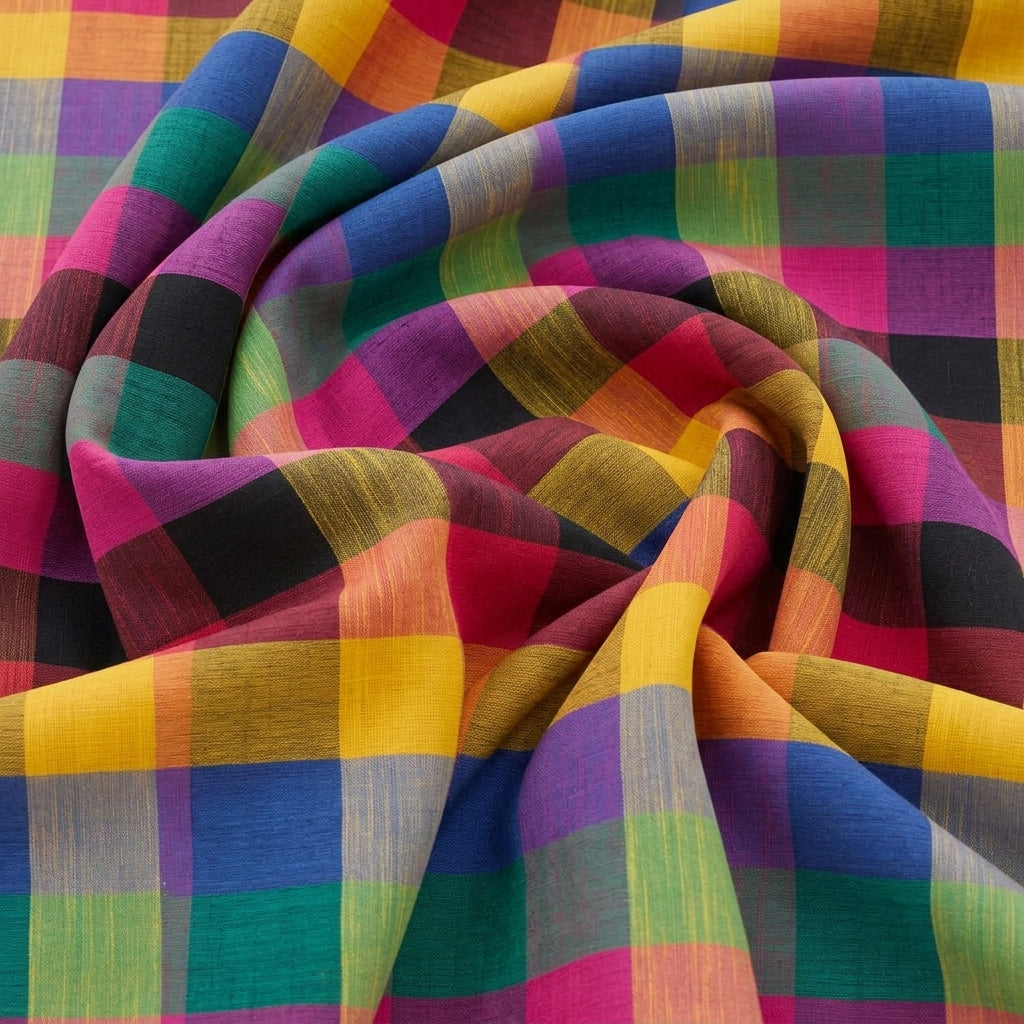 Multicolor Checked Cotton Fabric - EC17492