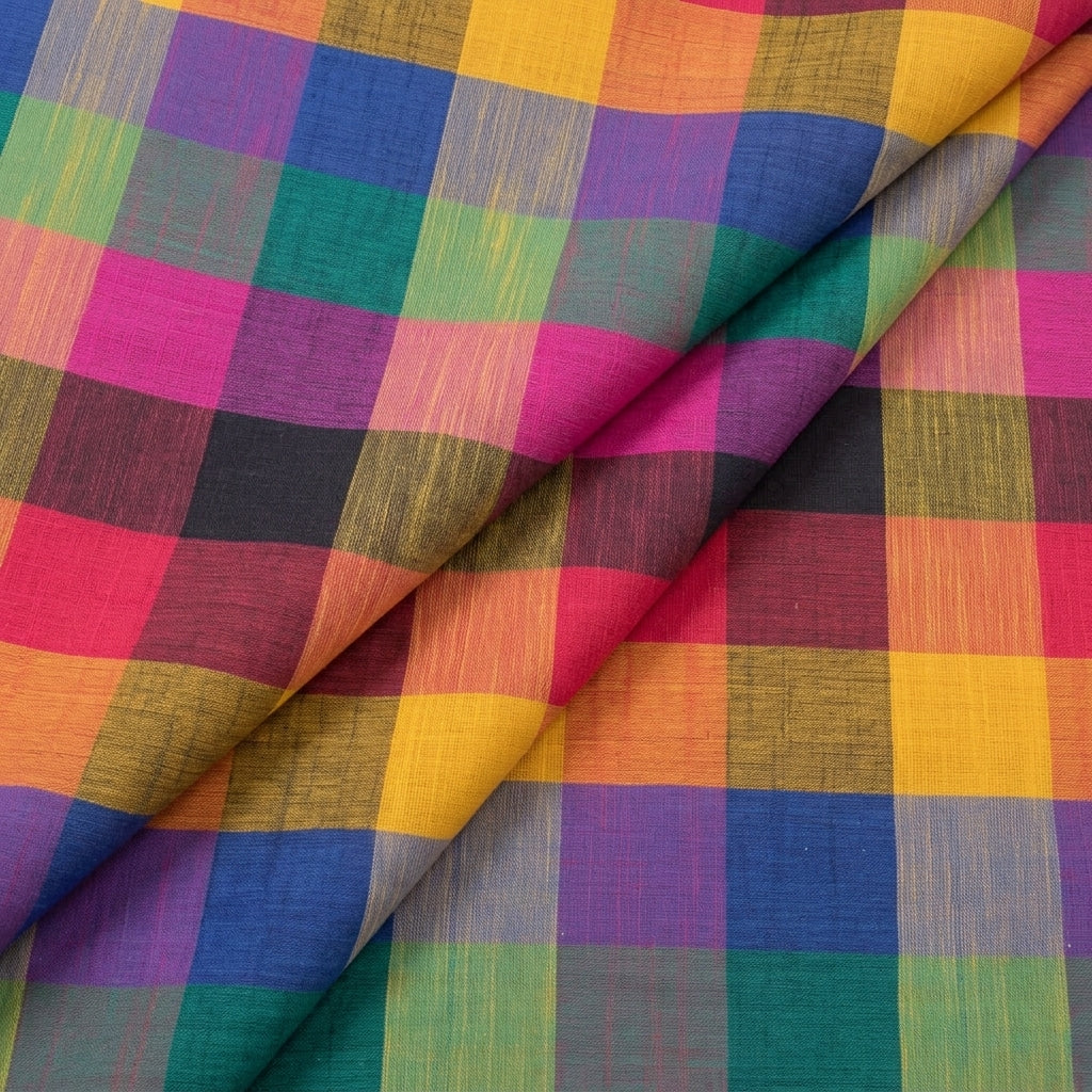 Multicolor Checked Cotton Fabric - EC17492 - EC17492 - folds