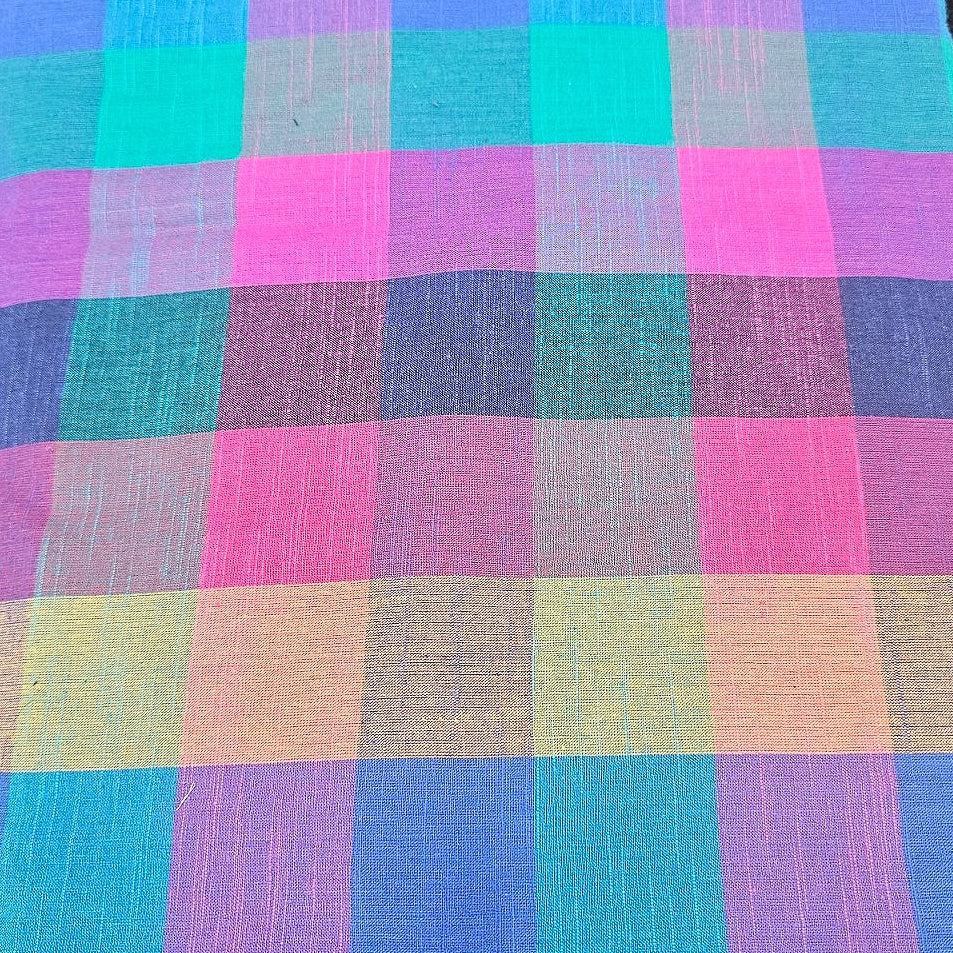 Multicolor Checked Cotton Fabric - EC17493 - EC17493 - Flat fabric